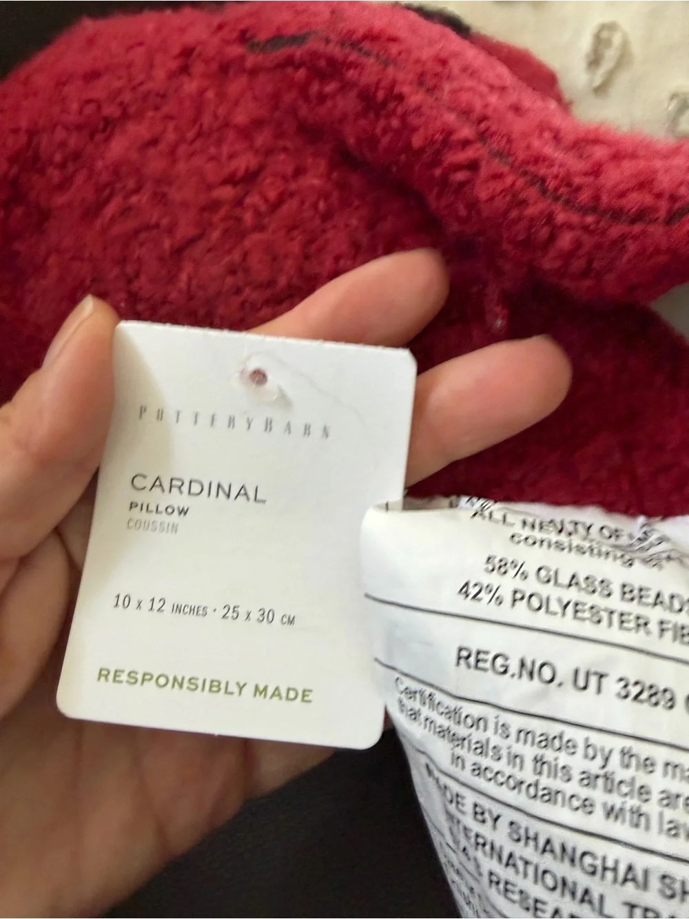 Pottery Barn Red Textured Cardinal Accent Pillow